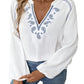 V-Neck Floral Embroidered Crinkle Cotton Blouse - Whimsical Clothing