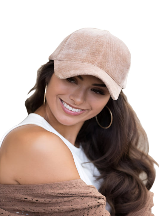 Taupe velour ball cap with structured crown
