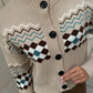 Khaki argyle knit cardigan in a soft, slightly stretchy fabric

