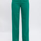 Green formal blazer pants with functional belt loops for styling.
