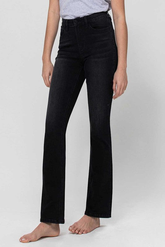 High Rise Slim Bootcut Jeans with a flattering silhouette and dark wash.