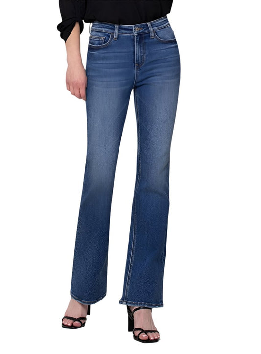 Front view of VERVET high-rise stretch slim bootcut jeans.
