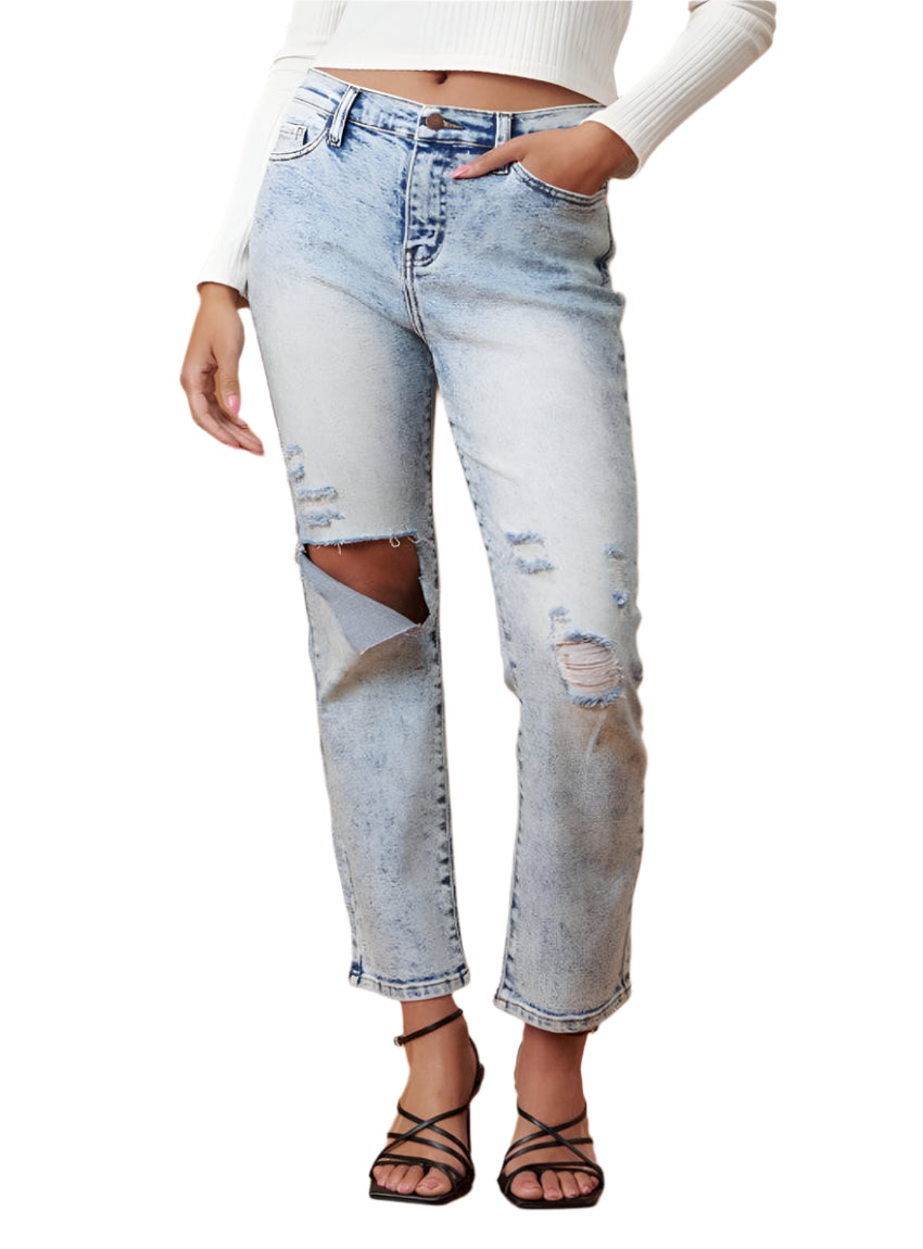 Vibrant high rise distressed skinny jeans
