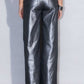 Back view of Vibrant Metallic High Rise Jeans showcasing functional pockets and bold style.
