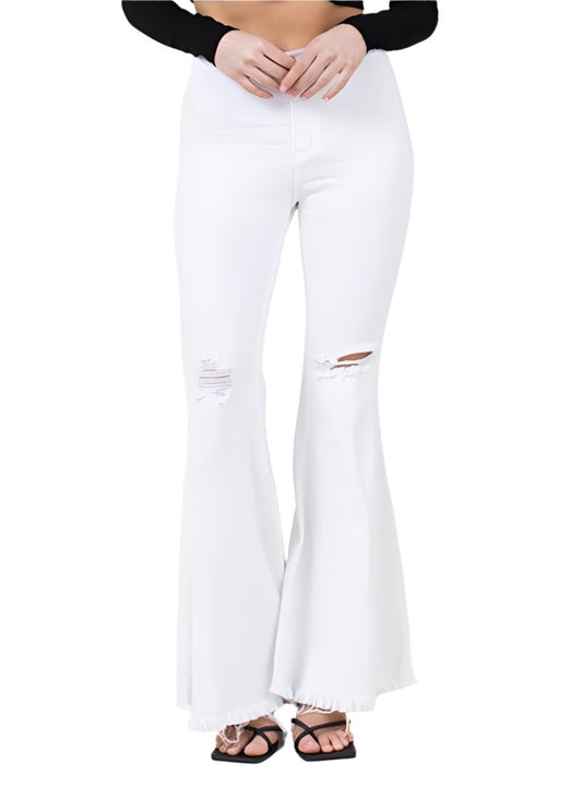 Vibrant M.i.U high-waisted flare jeans with distressed details
