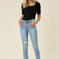 Vibrant M.i.U high waisted skinny jeans with distressed knee
