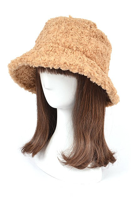 Warm shearling faux fur hat for cold weather
