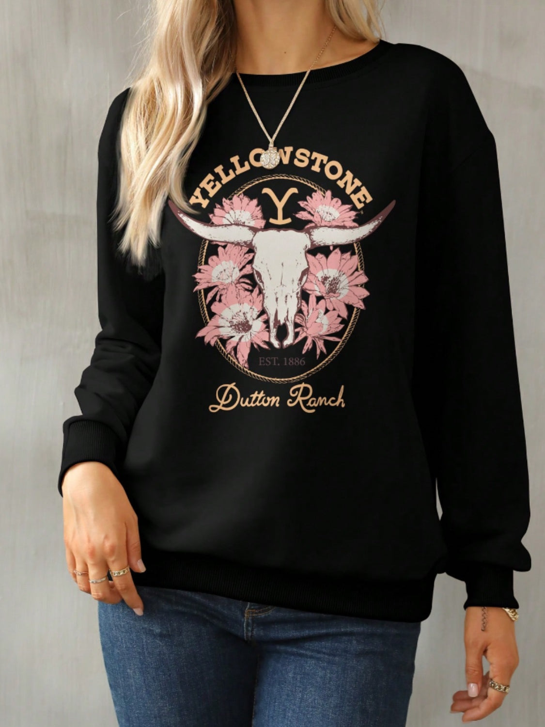 cozy black sweatshirt with Yellowstone Dutton Ranch design
