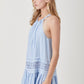 Halter Neck Lace Trim Boho Mini Whimsical Blue Dress