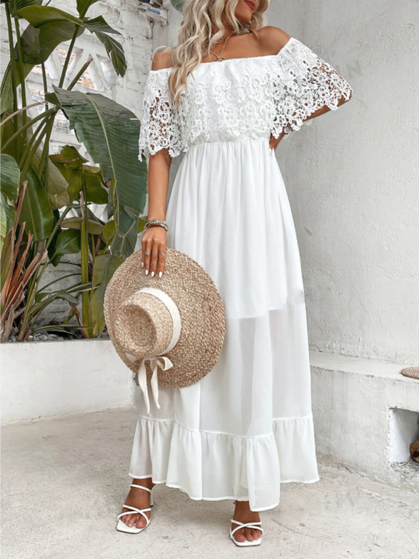 Ruffle Hem Lace Off Shoulder Whimsical White Dress - Appalachian Boutique