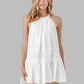 Halter Neck Lace Trim Boho Mini Whimsical White Dress