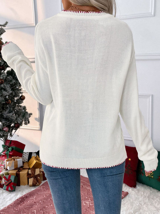 Back view of the white bow-knot sweater, a cozy and stylish option for cold winter days.

