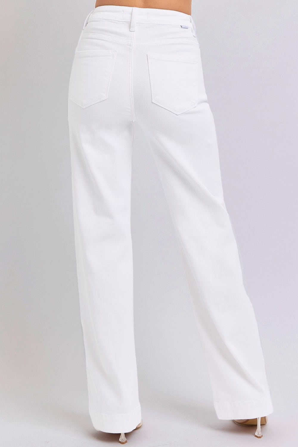 RISEN High Waist Straight Jeans in white, offering a flattering and timeless look.