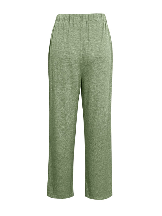 Green wide-leg lounge pants for women, perfect for casual and cozy days.