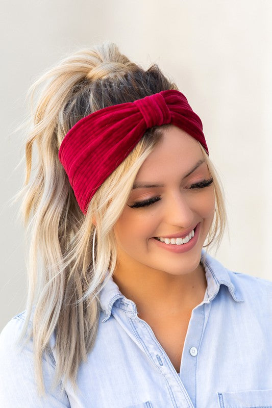 Wine Corduroy Knotted Headwrap