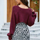 Wine cropped bolero sweater with knit texture and balloon sleeves
