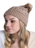 Unisex tan braided beanie with classic cable pattern

