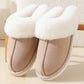 Khaki suede fur slippers with lightweight construction for indoor comfort
