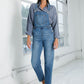 Women’s denim overalls featuring side button closure and mom-fit style.
