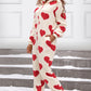 Plush heart-print jumpsuit for women with zip-front design
