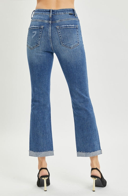 Stylish RISEN Button Fly Cropped Bootcut Jeans perfect for various occasions.