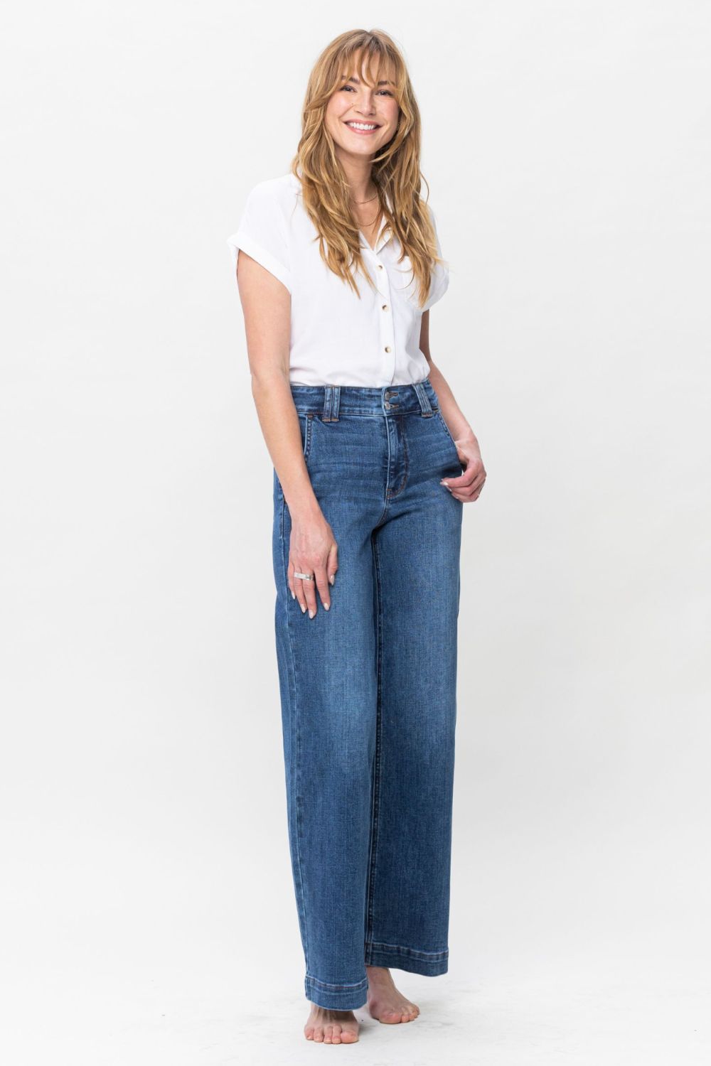 Judy Blue high-rise jeans styled with a casual yet polished vibe.
