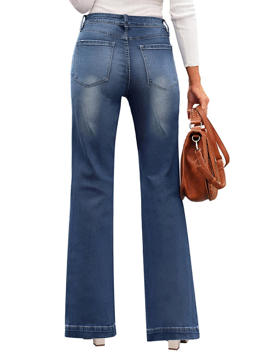 Stylish Dark High Waist Bootcut Jeans with a flattering fit and functional pockets.