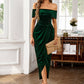 Sophisticated green velvet dress with slight stretch for comfort.
