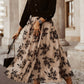 Black floral embroidered mesh midi skirt in classic khaki color.
