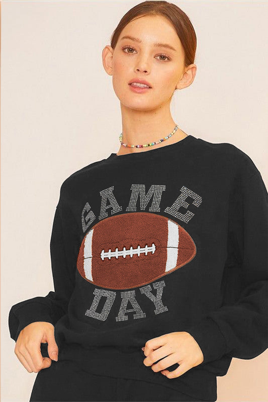 Matching game day set in black, featuring bold football graphics on both the top and bottom.