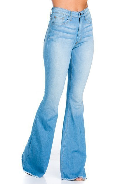 Retro-inspired GJG Denim Logan Bell Bottom Jean in light blue
