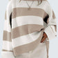 Soft khaki wide-striped pullover, ideal for cooler weather.
