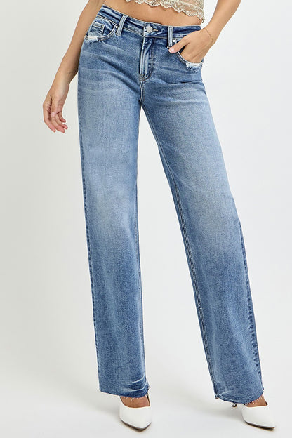 Timeless straight-leg jeans with a flattering high-waisted fit.
