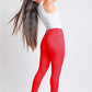 Bold red denim jeans with a flattering skinny fit and mid-rise waist.
