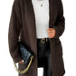 Front view of a women's soft brown coat, featuring a relaxed fit and open-front design.
