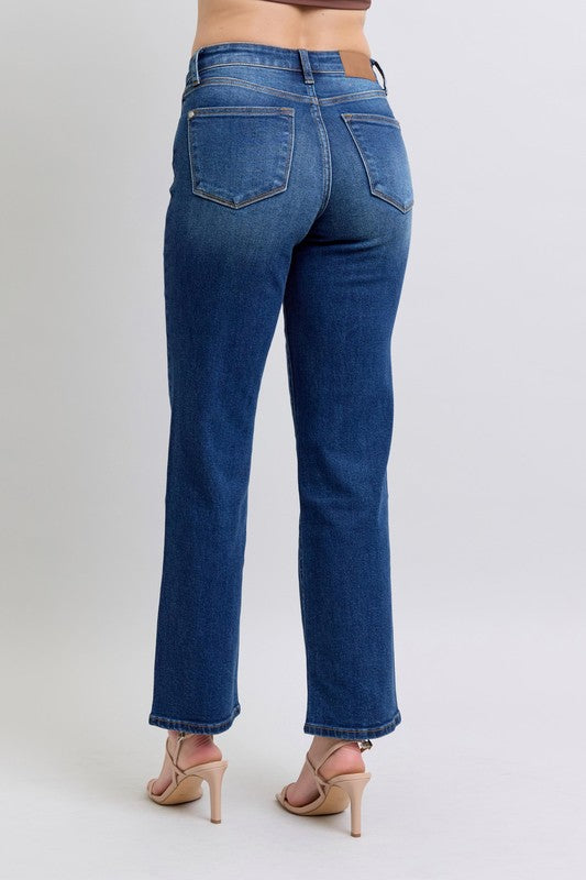 Medium wash Judy Blue straight jeans for everyday wear
