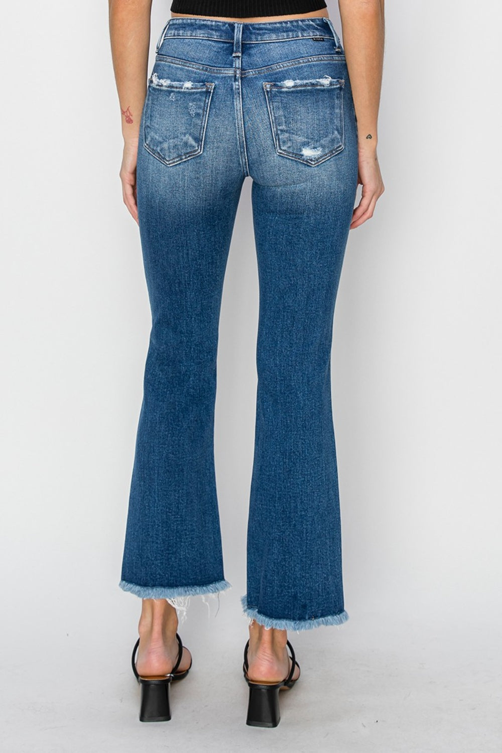 Women's RISEN Frayed Step Hem Ankle Straight Jeans in high-quality denim.