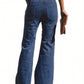 Comfortable wide-leg jeans with high-rise waist and adjustable tie belt.
