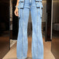 Women’s straight-leg jeans featuring trendy cargo pockets
